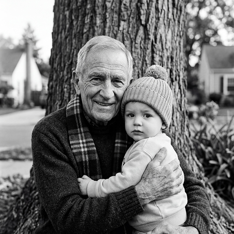 un papy qui tient son petit fils dans les bras, héritage gestion du patrimoine
